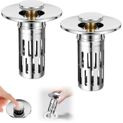 Vodolo 3 in 1 Sink Drain Strainer with Hair Catcher,8PCS Stainless Steel Popup Sink Stopper with Basket for Bathroom Kitchen Shower,Pop-up Bounce Core Floor Basin Drain Filter,Replacement Sink Plug - size: 2PCS NEW