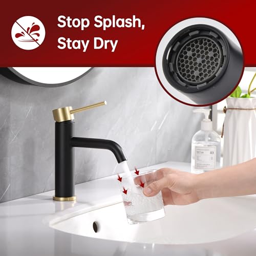 SUMERAIN Modern Single Handle Bathroom Sink Faucet, Black and Gold | Single Hole, Lead-Free, Stainless Steel, with Faucet Supply Lines, Easy DIY Install - color: Black and Gold, size: Undermount Sink faucet