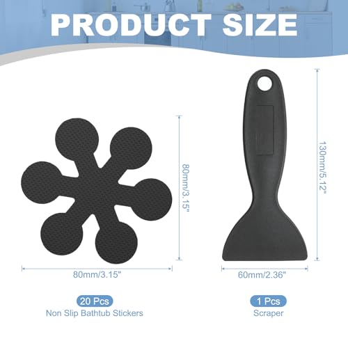 PATIKIL 20 Pcs Non Slip Bathtub Stickers, Anti Slip Shower Stickers with Scraper Bathroom Shower Floor Decals Snowflake Shape Cute Treads Tubs, Black - color: Black