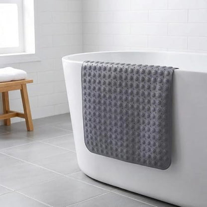 Double-Sided Anti-Slip Bath Tub Mat with Suction Cups and Drain Holes, Textured Surface, Bathtub Rug for Safety and Relaxation, 31.5" x 16" Grey