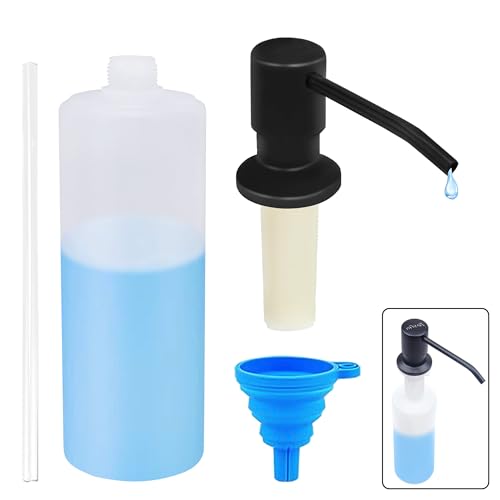 Soap Dispenser for Kitchen Sink (Matte Black), Built in Design Sink Soap Dispenser, Refill from The Top,Stainless Steel Kitchen Soap Pump with 10 fl.oz Bottle (300ml) - color: Matte Black, style: Antique