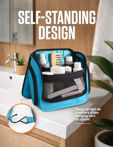 VENTURE 4TH Hanging Travel Toiletry Bag 18 Compartments - Tiffany Blue | Hangs on rails, hooks or doors; stands upright. Removable TSA pouch. Water-resistant Nylon 290D Twill, reinforced stitching. - color: Tiffany Blue