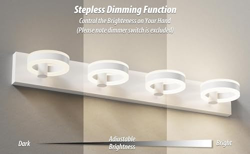 LED Bathroom Light Fixtures, 33inch White Vanity Lights, Modern 4 Light Acrylic Wall Sconces, 350° Rotatable Wall Lighting Fixture Over Mirror - color: White, size: 4 Lights
