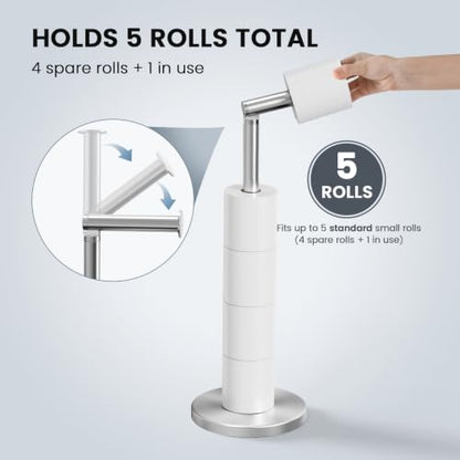 Cesun Weighted Base Free Standing Toilet Paper Holder Stand, Brushed Nickel | SUS304 Rustproof Steel | Thick Non-Slip Base | Swivel Pivot Design | Slim Footprint | Holds 5 Rolls - color: Brushed Nickel
