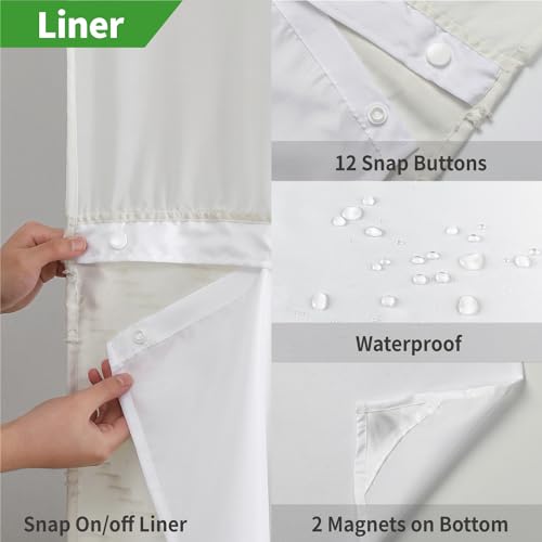 eachope No Hook Tufted Chevron Striped Shower Curtain with Snap-in Fabric Liner set-71Wx74H(72H),Cream Hotel Grade Boho Style Shower Curtain with See Through Top Window,Water Repellent - color: Cream, size: 71"W x 74"L (Pack of 1)