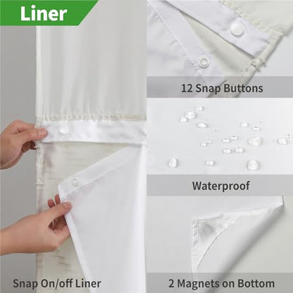 eachope No Hook Tufted Chevron Striped Shower Curtain with Snap-in Fabric Liner set-71Wx74H(72H),Cream Hotel Grade Boho Style Shower Curtain with See Through Top Window,Water Repellent - color: Cream, size: 71"W x 74"L (Pack of 1)