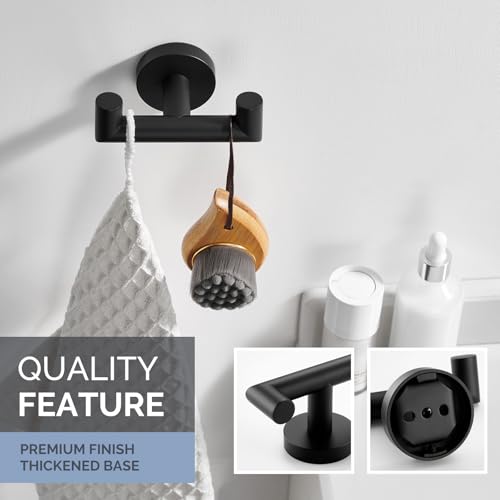 Angle Simple Double Towel Hook, SUS304 Stainless Steel Bathroom Hand Towel Holder, Coat Hook for Wall, Matte Black - color: Matte Black, size: 1 Pack