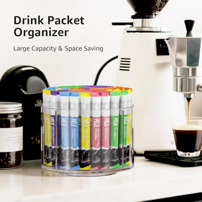 Divided Drink Packet Organizer, Rotating Turntable Organizer, Lazy Susan | Clear Lazy Susan, Water Drink Packet Holder, Rotating Storage Organizer for Powdered Drink Mix, Water Drink Packet Holder - size: 1 Pack - 4 Section 6.1in