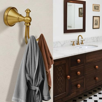 Antique Brass Towel Hook, Brass Bathroom Robe Hook, Rustic Double Towel Hooks Bath Farmhouse Coat Clothes Hook Wall Mounted for Bathroom Kitchen Washroom - color: Antique