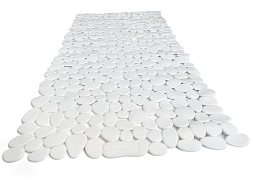 “Pebbles” Non-Slip Bathtub/Shower Mat 27.5”x14” Rectangular, Non-Toxic, Safe, Clean, Machine-Washable, Superior Grip & Drainage, Vinyl, for Smooth Floors ONLY, Opaque White - color: Opaque White, size: Rectangular (27.5"x14")