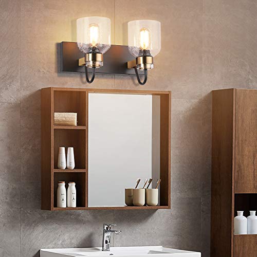 PRESDE 2 Light Bathroom Vanity Fixtures Black and Gold Farmhouse Bathroom Lights Fixture Over Mirror Bath Wall Sconce Lighting - color: Oil Rubbed Bronze（with bubbles）, size: 2-lights