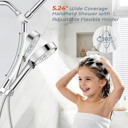 Shower Head with Handheld High Pressure Chrome, Adjustable Bar | No drilling required, Height-Adjustable, 9-inch rainfall head, silicone slide bar, 3-waydiverter, 59-inch hose, G1/2 fit - color: 1-Chrome