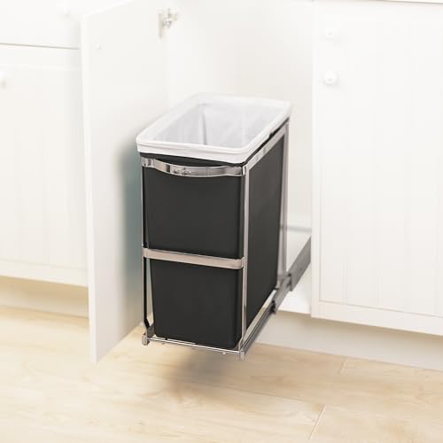 simplehuman Under Counter Pull-Out Can, 30L / 8 Gallon In-Cabinet Trash Can, Heavy-Duty Steel Frame, Commercial-Grade Ball-Bearing Tracks, Hides Trash Inside the Cabinet - size: 30L