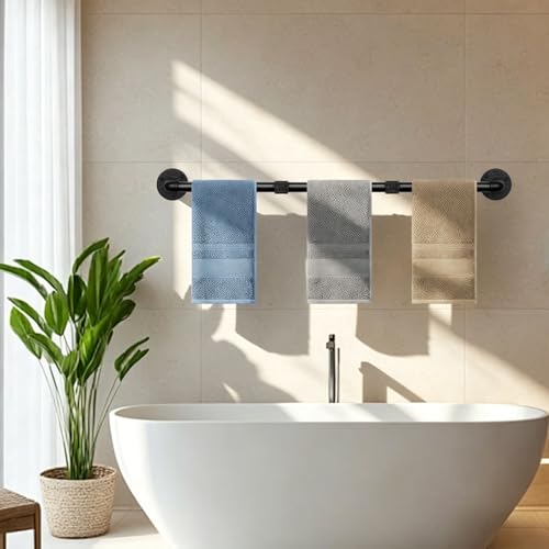 Industrial Pipe Towel Rack Towel Bar, Heavy Duty Wall Mounted Rustic Farmhouse Bath Towel Holder for Bathroom (Black, 42 inch) - color: Black, size: 42 inch
