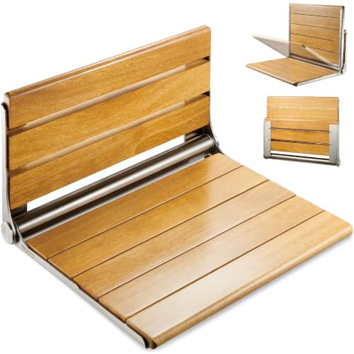 [Upgraded Version] 20" Folding Teak Shower Seat Wall Mounted- Shower Bench for Inside Shower, ADA Compliant Teak Shower Seat Wall Mounted Bench Bathroom Stool, Folding Bathtub Shower Seat for Elderly - size: 20*17*10.9 Inch Teak