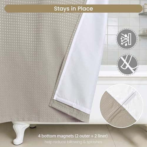 No Hook Shower Curtain Set with Snap-in Detachable Liner, 230 GSM Waffle Weave Fabric, Heavy Duty Water-Repellent, Khaki Beige, 72 x 86 Inch - color: Khaki Beige, size: 72"W x 86"L (Pack of 1)
