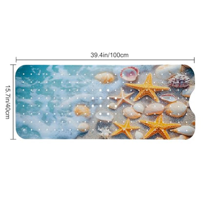 LNOND Summer Beach Bathtub Mat Non Slip, 40 X 16 Inch Tub Mat for Bathroom, Sea Beach Starfish Shell Bath Tub Shower Mat with Drain Holes and Suction Cups - color: Sea Starfish Shell Bathtub Mat