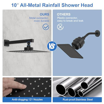 10-Inch Rain Shower Head with Filter, Matte Black | Stainless Steel, Wall Mounted