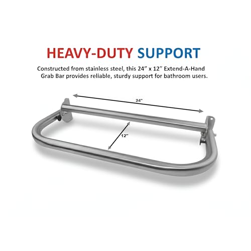 Extend-A-Hand Folding Grab Bar Extension 24" | Heavy-Duty Stainless Steel Wall-Mounted Bathroom Safety Bar for Shower, Toilet & Bathtub - color: Stainless Steel, size: 24x12 inches