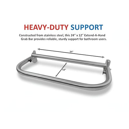 Extend-A-Hand Folding Grab Bar Extension 24" | Heavy-Duty Stainless Steel Wall-Mounted Bathroom Safety Bar for Shower, Toilet & Bathtub - color: Stainless Steel, size: 24x12 inches