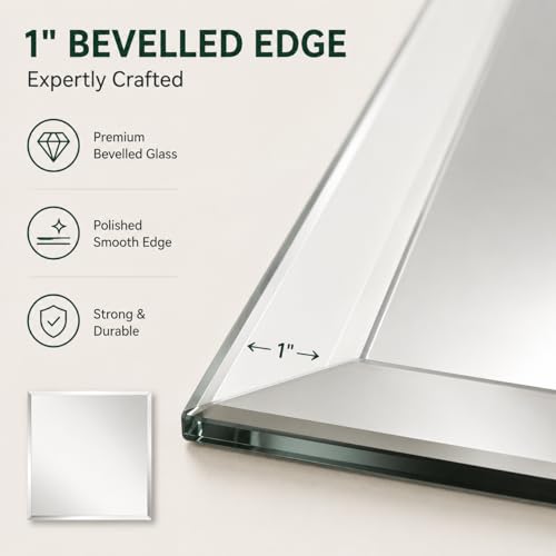 Frameless Square Bathroom Vanity Mirror with Beveled Edge - Shatterproof Wall Mounted Mirror with Safety Backing - 24x24 Inch - Fab Glass and Mirror - size: 24"L x 24"W, style: Square