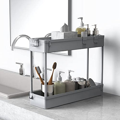 Slim Storage Cart 4 Tier,Bathroom Organizer Rolling Utility,Mobile Shelving Unit Slide Out for Office, Kitchen, Laundry Room & Narrow Places,Gray - color: Gray