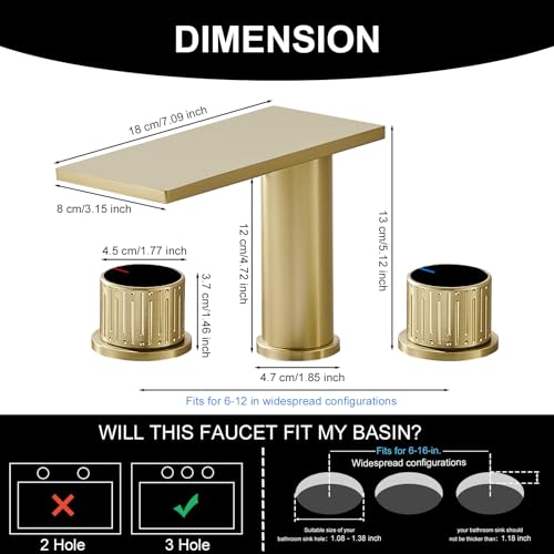 becola Brushed Gold Bathroom Faucet 3 Hole, 8 inch Widespread Bathroom Faucet with Top Storage, Waterfall Bathroom Faucet，2-Handle Modern Vanity Faucet with Adjust Knobs and Two Supply Lines - color: Gold