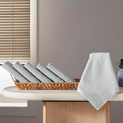 Ozdilek 6-Piece Washcloth Set 13x13 Towels 100% Turkish Cotton, Soft, Absorbent, Gentle on Sensitive Skin, Multi-Purpose Use, Washable, Reusable, Ideal for Baby Care & Spa 6 Towels (Grey) - color: Grey