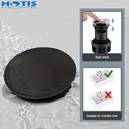 Hotis Vessel Sink Faucet Black, Tall Bathroom Faucet for Sink 1 Hole, 360 Swivel Body Single Handle Faucet for Bath Sink, Mixer Spout Stainless Steel Bathroom Faucets with Pop Up Drain - color: Black