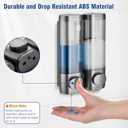 Pollock Shampoo and Conditioner Dispenser 2 Chamber No Drill | Shower Soap Pump Dispenser Wall Mounted,Body Wash Dispenser,Shower Gel Shampoo Holder for Bathroom Accessories, (Gun 2) - color: Gun 2