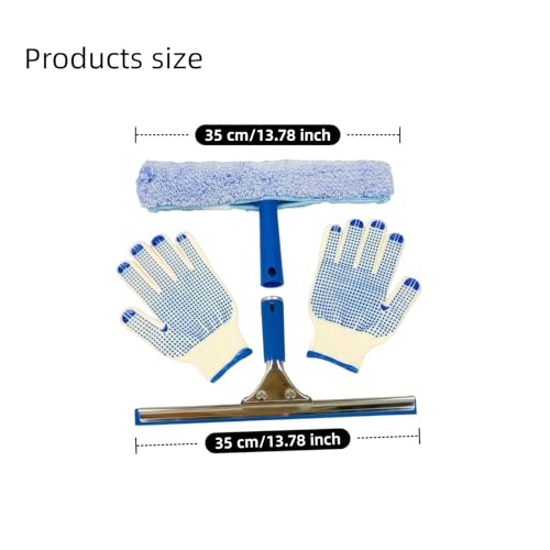2-in-1 Window Squeegee & Microfiber Washer Combo, Streak Free Glass Wiping Tool with Ergonomic Handle for Shower Doors, Mirrors, Windows, Windshield and Smooth Surfaces