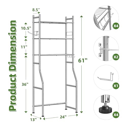 Simple Trending 3 Tier Over The Toilet Rack, Bathroom Shelves with 4 Hooks and Paper Holder, Bathroom Stand Organizer Space Saver, Chrome - color: Silver