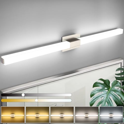 Brushed Nickel Bathroom Vanity Light - 48 Inch Extra Long Modern LED Vanity Light Bar IP44 Rust-Resistant 5CCT - color: Upgraded - Brushed Nickel - 5CCT Dimmable, size: 48 inch