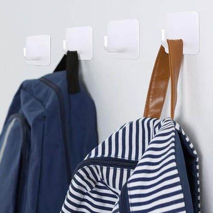 16PCS Bath Towel Hooks, Self Adhesive Hook, Waterproof Self Adhesive Shower Wall Hooks for Bathroom Kitchen Door Window Cabinet, Stainless Steel(Black - Square)