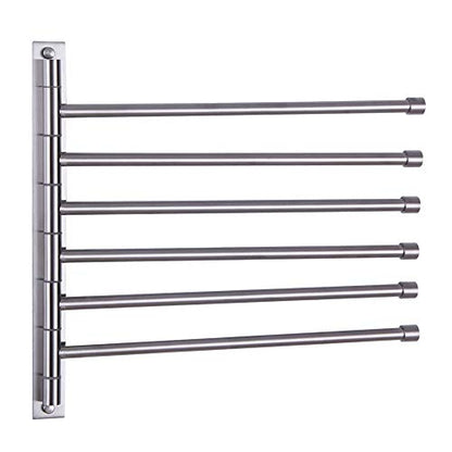 Swivel Towel Bar 6-Arm Bathroom Towel Holder Wall-Mounted Swing Out Towel Rack with Hooks Rustproof Brushed Finish - color: Brushed