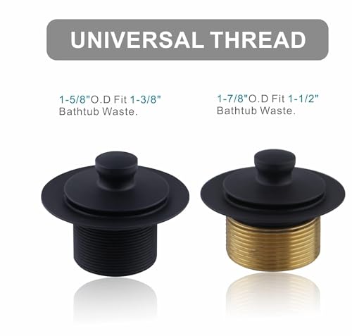 WELSAN Matte Black Tub Drain and Overflow Kit, Bathtub Drain Kit Universal | Lift & Turn, Single Hole Faceplate, Fine/Coarse Thread Conversion Twist Trim Kit Assembly, For 1-3/8" and 1-1/2" Tub Drains - color: Black