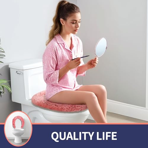 Soft Microfiber Toilet Lid Cover 17.5" x 15" Machine Washable | Solid Toilet Seat Cover Adjustable Rubber Backing Fits Most 16 -17.5" L x 14-16" W Round Oblong and Elongated Toilet Seat - color: Pink