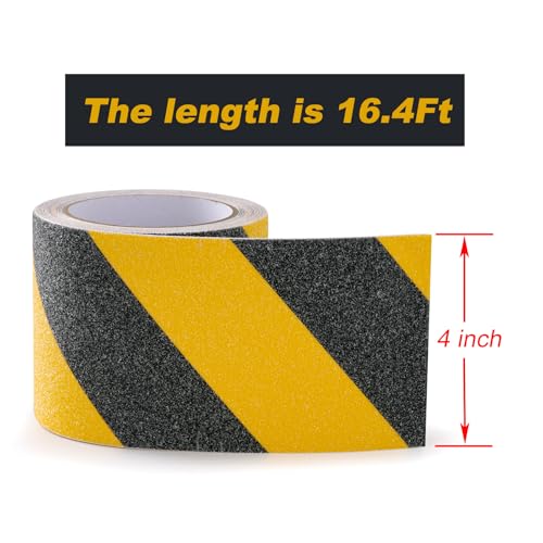 Anti Slip Safety Grip Tape 4" x 16.4 Ft Heavy Duty Black & Yellow | Waterproof Non Skid Tread for Stairs, Steps, Floors, Staircases, Traction Caution Anti-Slip Strips Indoor/Outdoor Use - size: 4 Inch x 16.4 Ft