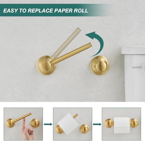 Hoimpro Wall Mounted Rustproof Toilet Tissue Paper Holder Bathroom Accessories Toilet roll Paper Hanger, Brushed Gold - color: Brushed Gold