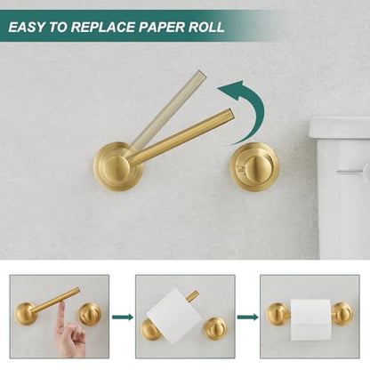 Hoimpro Wall Mounted Rustproof Toilet Tissue Paper Holder Bathroom Accessories Toilet roll Paper Hanger, Brushed Gold - color: Brushed Gold