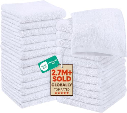 Utopia Towels 24 Pack Cotton Washcloths Set, 100% Ring Spun Cotton, Premium Quality Flannel Face Cloths, Highly Absorbent and Soft Feel Fingertip Towels, White | Premium 100% Ring Spun Cotton Face Cloths - Highly Absorbent, Fast Drying Soft Feel Fingertip
