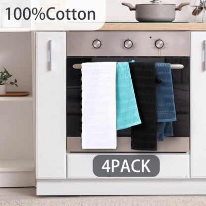 VOOVA & MOVAS Hand Towels 4PC,13"x30", 100% Cotton,with Loop,Aqua | Waffle Weave Fabric, Soft Lightweight & Absorbing, Quick Dry & Non-fading, Unshrinkable - color: Aqua