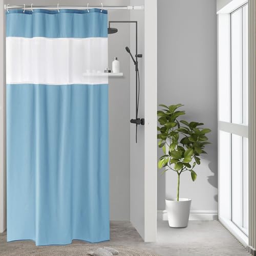 UFRIDAY 36x72 Inch Stall Shower Curtain with Mesh Window,Soft Fabric Solid Bathroom Curtain with Hooks, Weighted Hem, Heavy Duty, Water Repellent, Light Blue - color: Light Blue, size: 36"W x 72"L (Pack of 1)