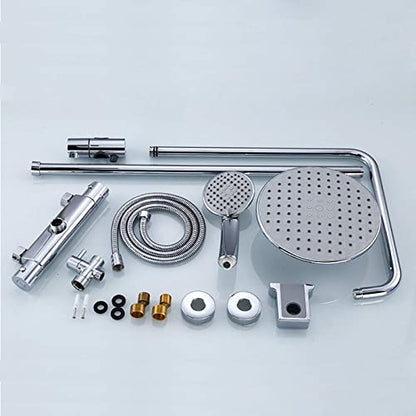 Thermostatic Shower System Chrome, Wall Mounted Shower Set Brass with Overhead Shower Head Tap, Adjustable Height Shower Mixer Set Modern for Bathroom Hotel