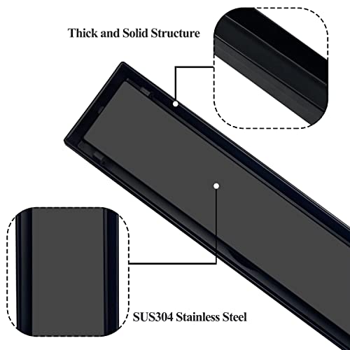 12 Inch Linear Shower Drain,Rectangle Shower Floor Drain, with Removable 2-in-1 Tile Insert Grate Cover and SUS304 Stainless Steel CUPC Certificate(12 inch) - color: Black, size: 12inch