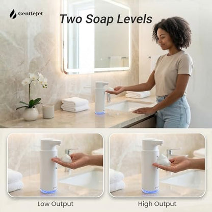 GentleJet CrystalJet Automatic Foam Soap Dispenser Stainless Steel, Touchless Sensor, USB-C Rechargeable, Waterproof, Modern Bathroom & Kitchen Sink, 300 ml - color: White