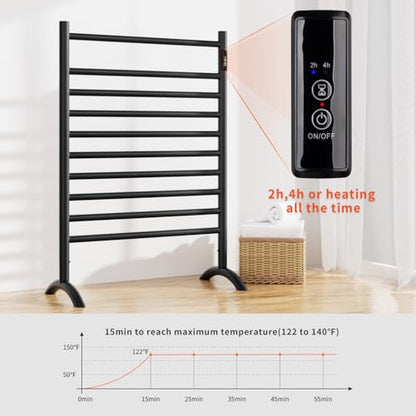 Freestanding Plug-in Towel Warmer 10-Bar Maker Black Stainless Steel | freestanding towel warmer , 15-min fast heating (122–140°F), 2/4-hr timer, stainless steel build, and 2-year warranty. - color: Black