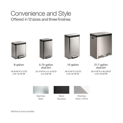KOHLER K-20956-BST Dual Compartment Step Trash Can, Liner, Black Stainless - color: Black Stainless Steel, size: 11 Gallon - Dual Compartment