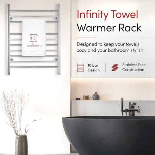 Heated Towel Rack, 10-Bar Wall-Mounted Electric Towel Warmer, Polished Stainless Steel, Plug-in or Hardwired, Luxury Bathroom Accessory for Warm, Dry Towels (WarmlyYours Infinity) - color: Polished Stainless Steel