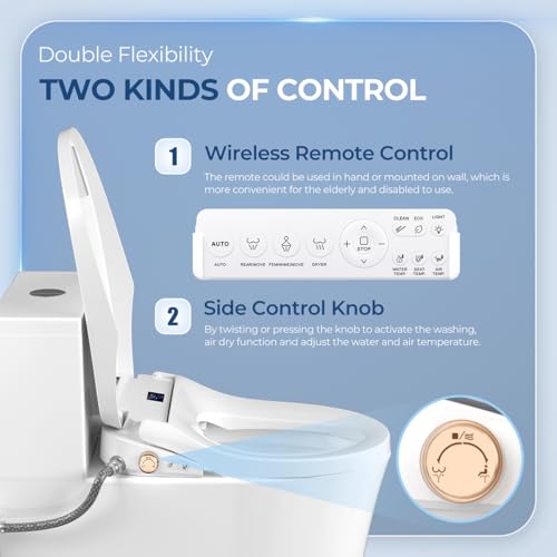 Bidet Toilet Seat Elongated, Electric Heated Seat with Instant Warm Water | Remote & Side Knob Control, Self-Clean Nozzle, Soft Close Lid, Night Light, Warm Air Dryer - color: White